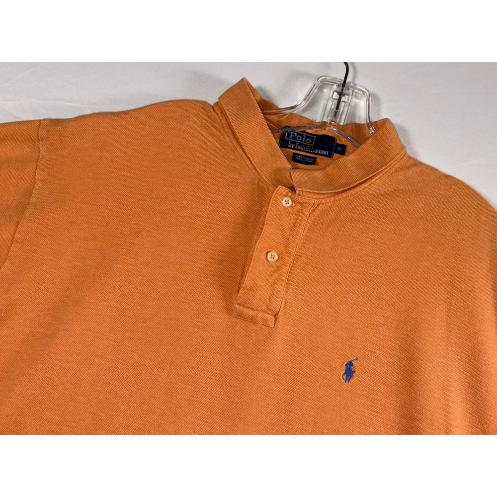 Polo Ralph Lauren Mens XL Orange Cotton Pique Short Sleeve Polo Shirt Blue Pony